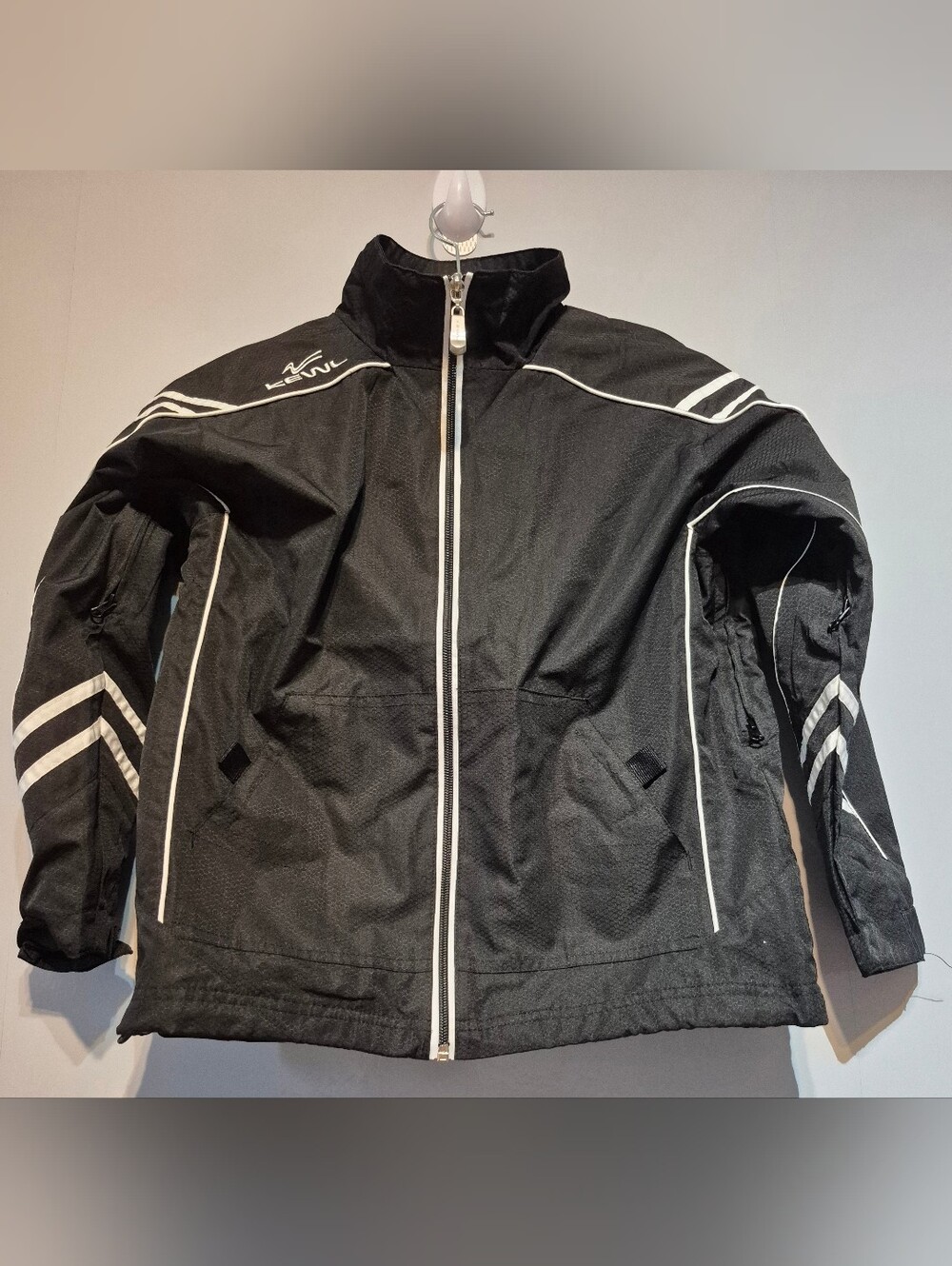 Men's Black Windbreaker Jacket with White Piping
